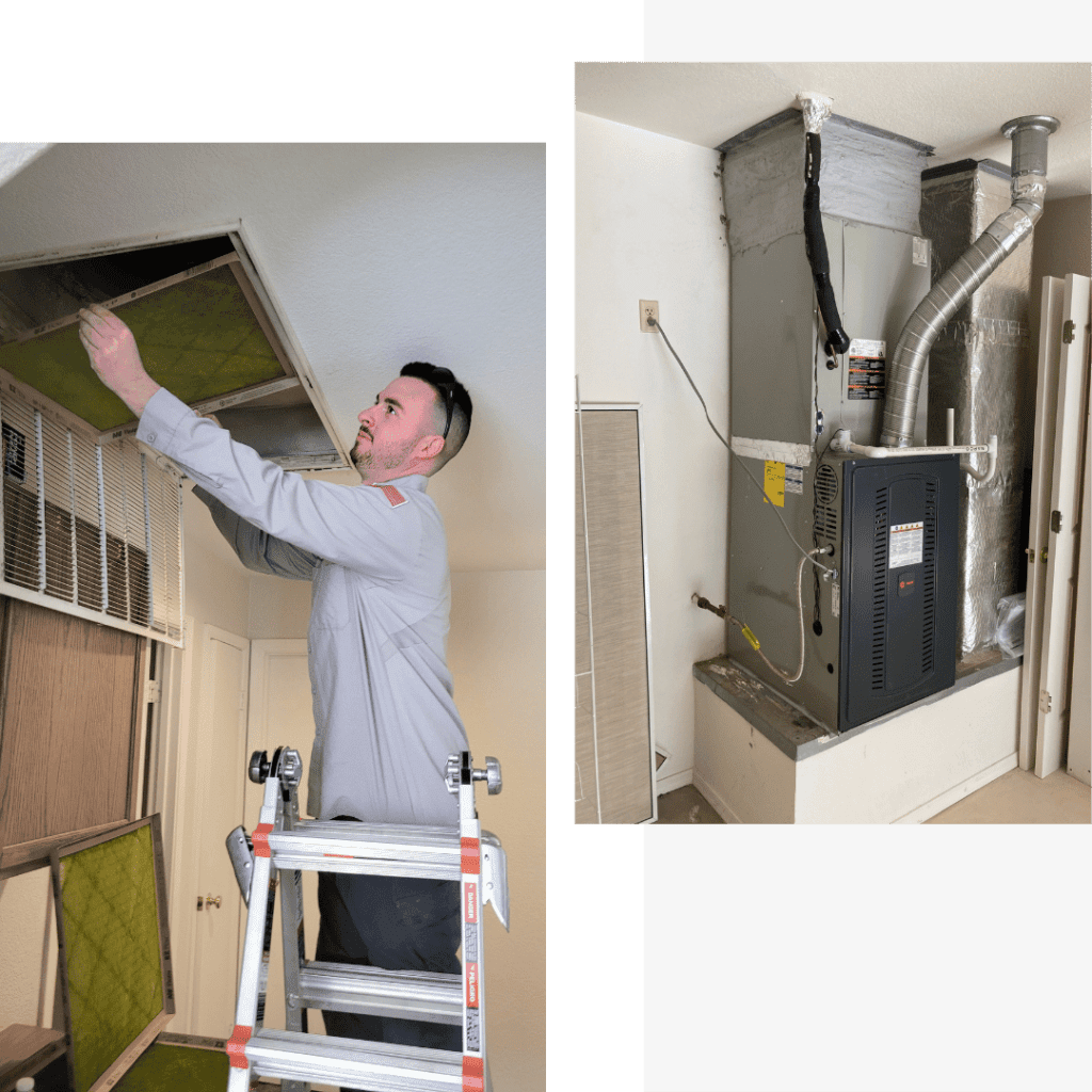 AC & Heating Tune-Up Special 10 Expert HVAC technician performing a detailed inspection of a heating and cooling system